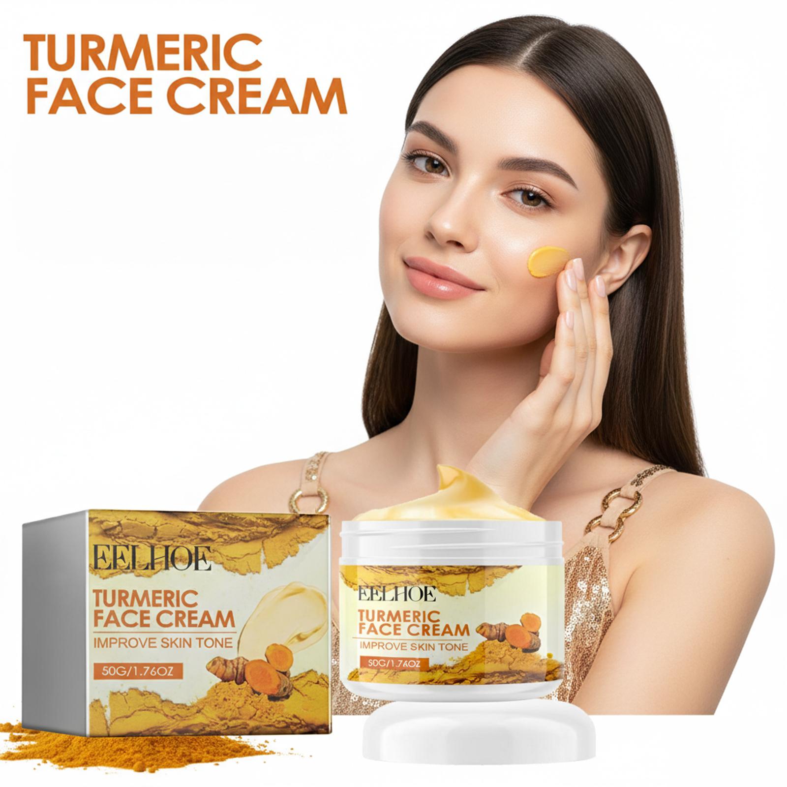 EELHOE Turmeric Brightening Facial Massage Cream - 50g Moisturizing Hydrator with 36-Month Shelf Life, Repairs Dry Skin, Supports Skin Barrier, Controls Pores, for Glowing Complexion, Hydrating