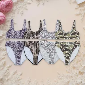 Adult Women Girl Grey Camo Top Bottom Bikini Swimsuits Sets Swimwear Clothes