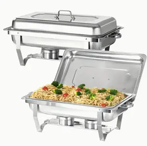 Stainless Steel Heating Plate Set with Lid - Full Size, Rectangular Food Insulation Plate for Catering, Parties and Weddings - Includes Water Plate and Fuel Holder Bakeware