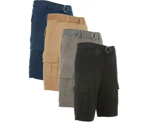 {3-Pack} Men’s Cotton Stretch Twill Belted Cargo Shorts {3-Pack} Men’s Cotton Stretch Twill Belted Cargo Shorts