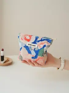 Colorblock Makeup Bag, Portable Cosmetic Storage Bag, Zipper Makeup Organizer Pouch, Versatile Storage Bag, Handheld Cosmetic Pouch, Makeup Travel Bag