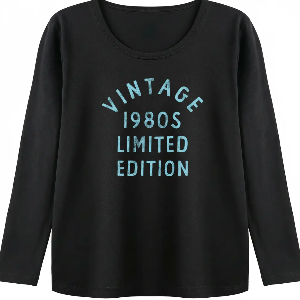 Women's 1980s Limited Edition Retro Graphic T-Shirt, Vintage Style Crewneck, 80s Throwback Casual Top, Summer Everyday Wear Long Sleeve Womenswear