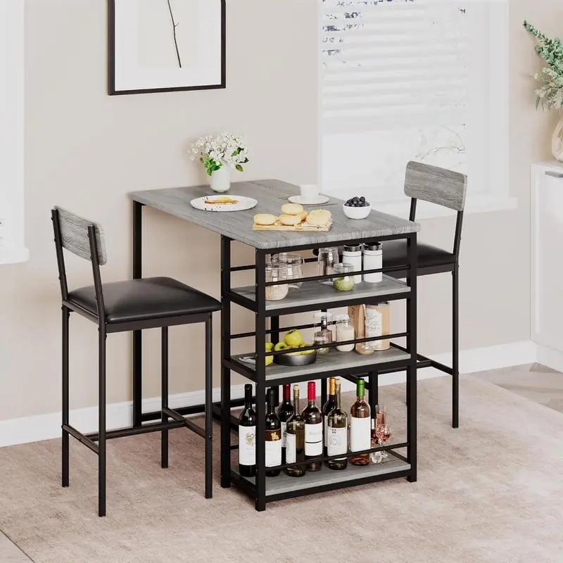 Gaomon 2-Piece Modern Kitchen Table Set with Metal Frame, Rectangular Dining Table, 2 Chairs, and Wine Rack, Space-Saving for Small Apartments, Kitchen Table Sets