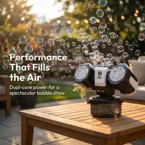 Double Head Remote Control Bubble Machine, Rechargeable with RGB Lights, 360° Rotation, Kids Party Gift, Includes Bubble Solution