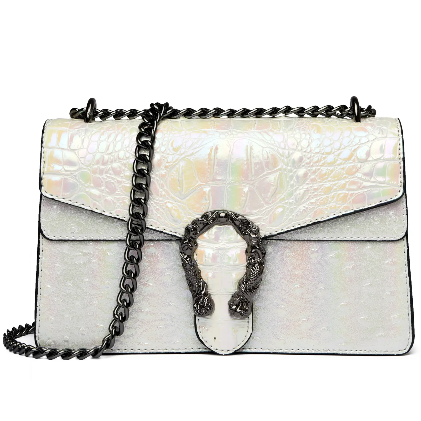 Myhozee Women's Elegant Crocodile Print Purses - Faux Leather Fashionable Flap Bag with Magnetic Closure and Chain Accent, Croco Print, Hangable, Flap Cover, Multi-Purpose, Crossbody Bag, Daily, Casual, Multi-Function, Bags For Women
