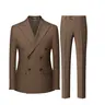 Men's 2-Piece Brown Double-Breasted Slim-Fit Suit Set - Tuxedo Jacket, Dress Pants with Pocket for Wedding, Business, Aesthetic Menswear Pairing with Loafers, Formal Wear
