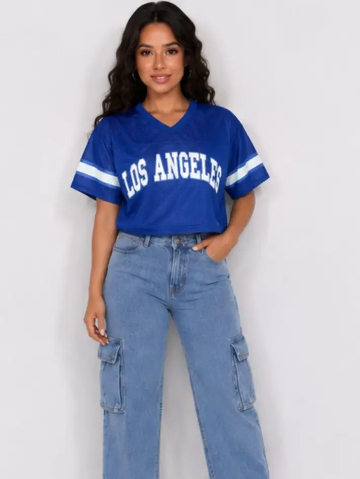 Blue Los Angeles Jersey Top, Breathable Fabric, Flattering Fit