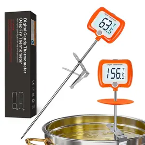 Deep Fry Thermometer - Digital Candy/Candle/Meat Thermometer with Rotatable Large Display, 10'' Long Probe, Programmable  Read for Oil Cooking (Orange)