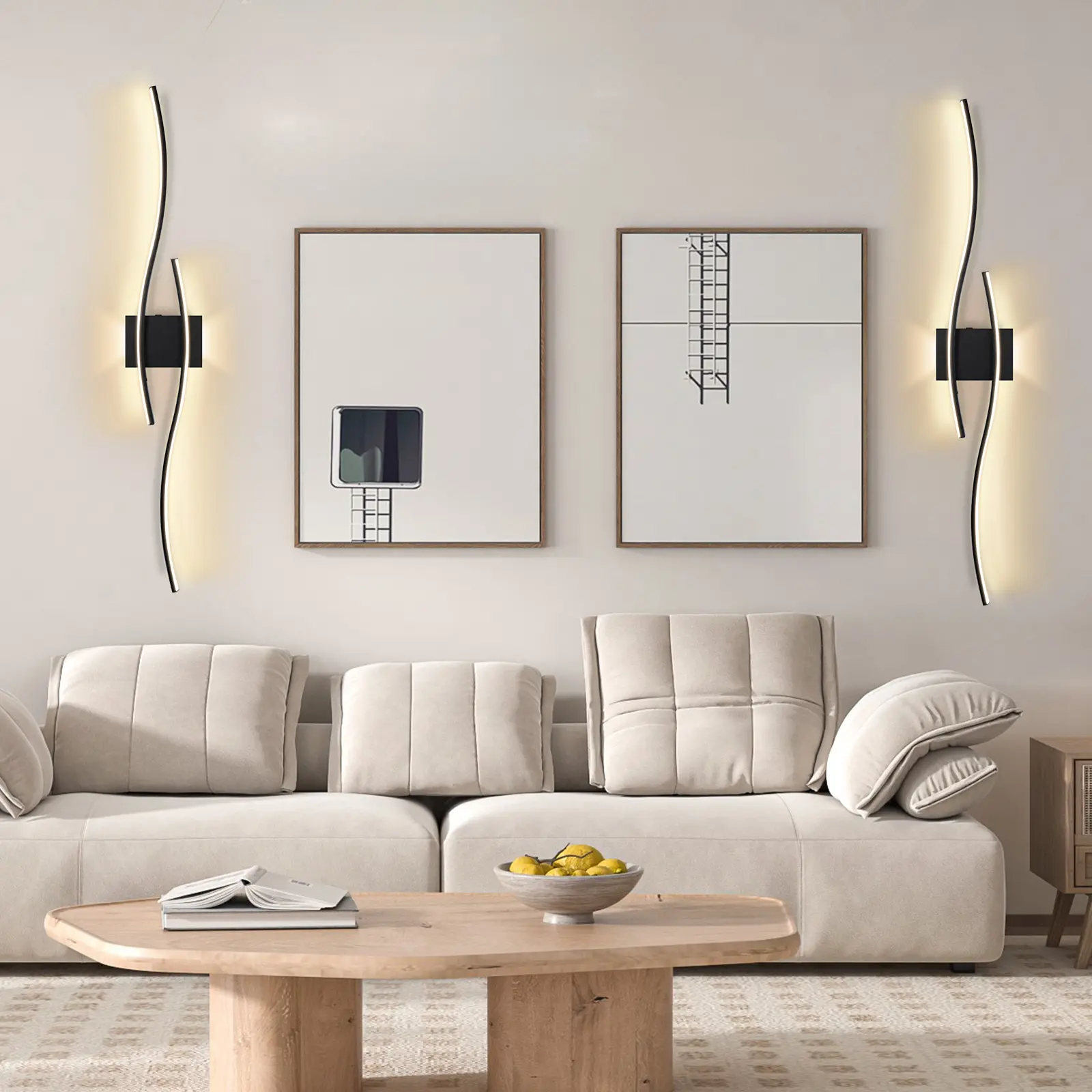 Modern LED Wall Sconces 2 Pack 39.3 Inch Rechargeable Wireless Black Vanity Light Fixtures Dimmable 3000K-6000K Color Temperature Living Room Over Mirror Lighting, Indoor Lighting, Light Decor