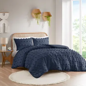 Intelligent Design ID10-2279 Lucy Clip Jacquard Comforter Set, Navy - King & California King Size, 104x90x1in, Modern, All Seasons, Machine Washable for Large Capacity Washer/Dryer, With Protective Treatment