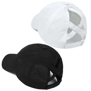 1/2 Pack Women's Criss Cross Ponytail Baseball Caps - Adjustable High Messy Bun Ponycap Quick Drying Hat for Sports & Outdoor Activities