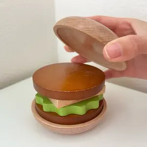 Hamburger Shape Solid Wood Coaster Set Teacup Tray Snack & Dessert Pads Anti-Slip Insulation Cup Mats for Kitchen Use