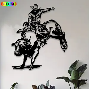 1pc Cowboy Bull Riding Metal Wall Art, Dynamic Rodeo Statue Mural, Ideal Gift for New Year, Christmas, Western Decor Enthusiasts, Rust-Resistant  Perfect for Patio Wall & Ranch Fence, Captivating Outdoor Decor for Rodeo Enthusiasts