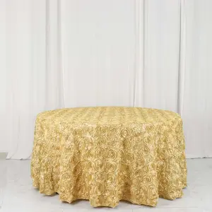 Satin Round Tablecloth 120" Champagne - Grandiose 3D Rosette Table Cover