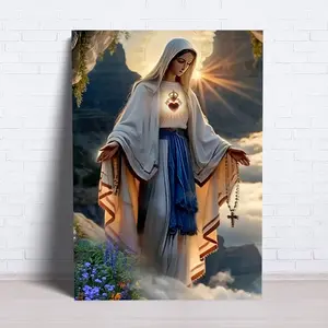 Virgin Mary and Saint Canvas Print - Wooden Frame Wall Art Poster with Virgin Mary's Heart, Suitable for Home, Bedroom, Kitchen, Living Room, Bathroom, Hotel, Coffee Shop, Office Decoration, Inspired by Religious Art