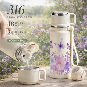 1 Pc insulated mug, 20oz vacuum cup, double wall stainless steel thermal mug, leak proof lid with handle strap, keeps hot 12 hours cold 24 hours, portable travel mug for coffee tea drinks, Mothers Day gift for mom women elegant floral style
