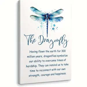 1 inspirational wall painting with a green dragonfly pattern, high-definition canvas decorative painting 11.8* 15.7inch (30* 40cm ) with wooden frame -- modern home decoration, can be directly hung in the living room or bedroom
