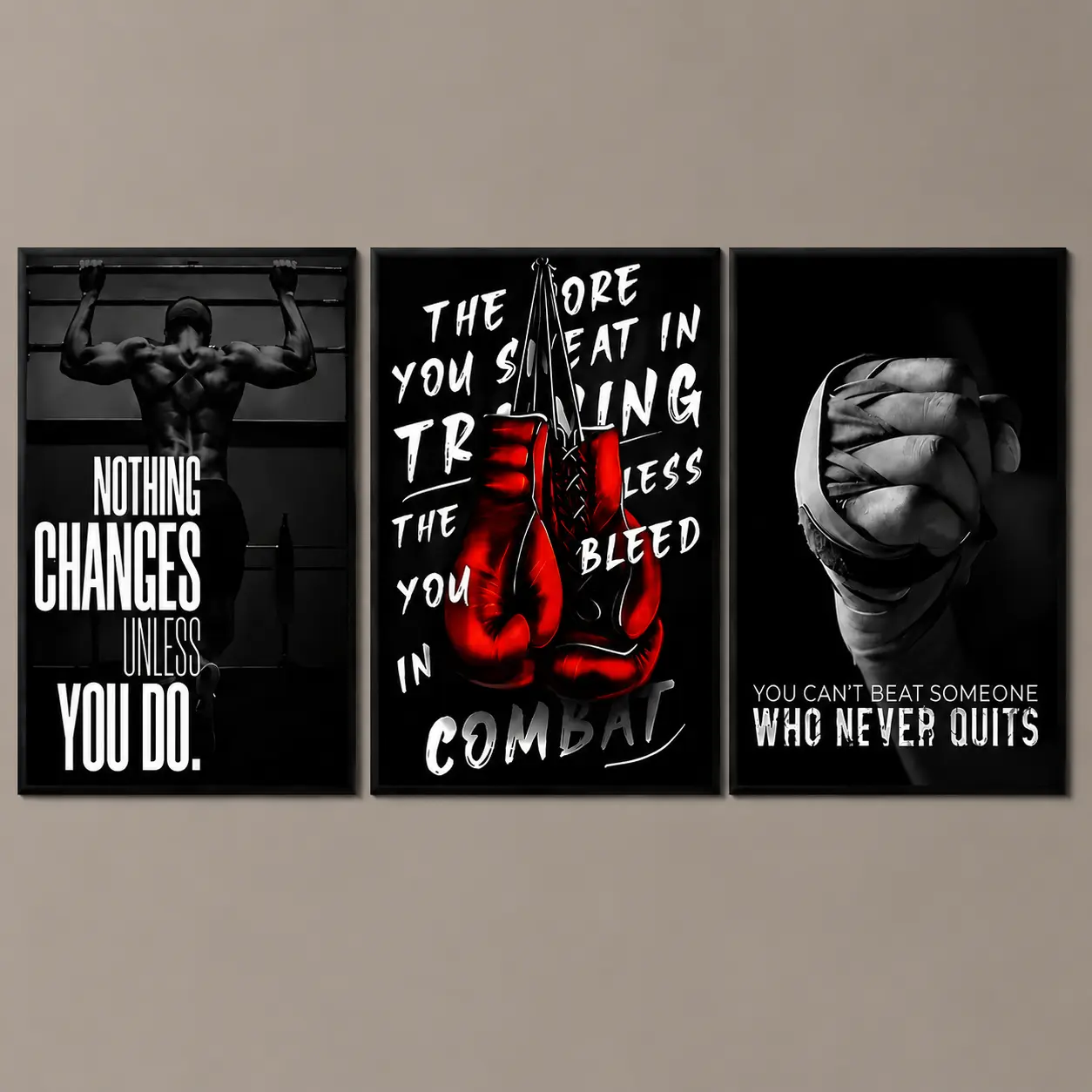 3-Piece Motivational Gym Wall Art Set, Black & White Fitness Canvas Posters, Discipline Mindset Quote Prints for Home Gym, Bedroom Decor