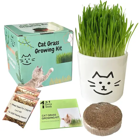 Cat Grass Kit for Indoor Cats, 3 Pack Fast Growing Cat Grass Kit with Eco-Friendly Biodegradable Pots, Soil & Organic Wheatgrass Seeds, Grows in 3-7 Days with High Germination Rate