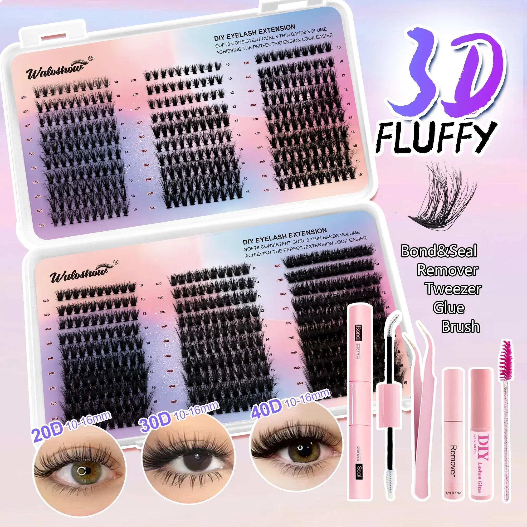 600 Cluster Eyelash Extension Kit, DIY Eyelash Extensions, Eyelashes Extension, Natural Voluminous D Curl Mixed Length 8-16mm, Perfect for Daily Wear & Parties, Back To School Season, Eyelash Set