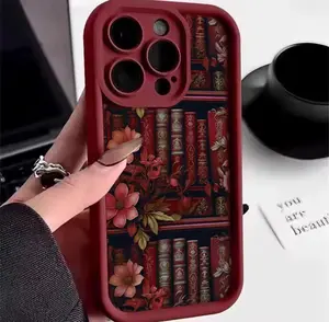 Flowery Bookshelf Painting Soft Phone Case For iPhone 16 Pro Max Shockproof Cover