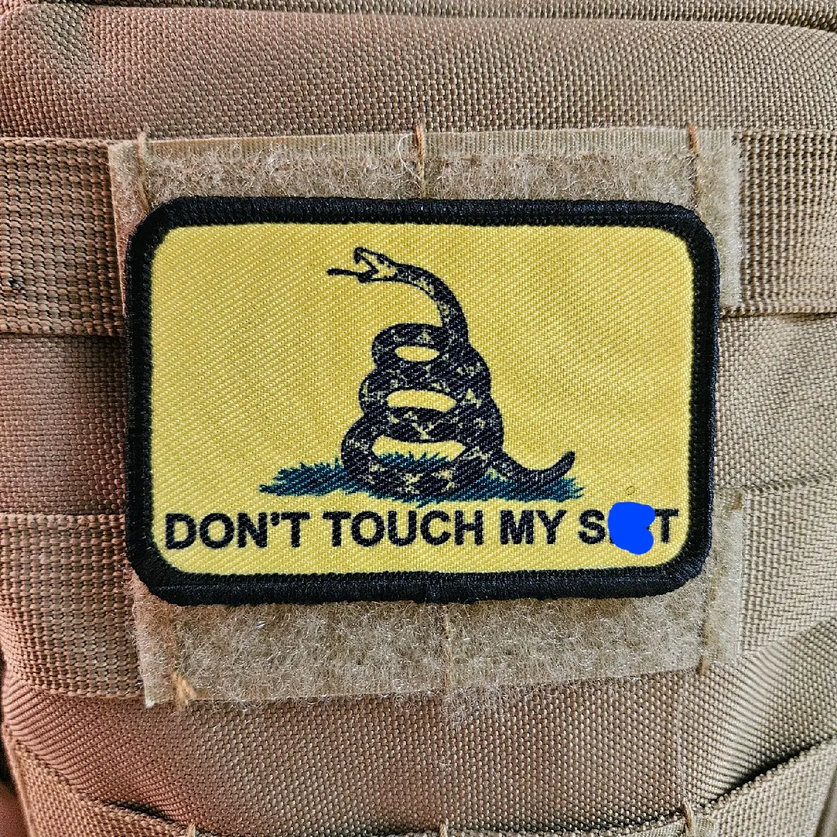 Gadsden flag don't touch my stuff meme 2"x3" morale patch with hook and loop backing