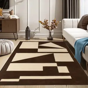 Modern Geometric Pattern Carpet, Soft Velvet Bedroom Living Room Rug, Non-Slip Washable Outdoor Mat, Indoor Outdoor Use