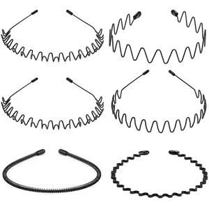 Metal Headbands for Women Men, Fashion Unisex Black Hairband Sports Headwear Hair Hoop Hair Accessories for Home, Outdoor (6 Pack)