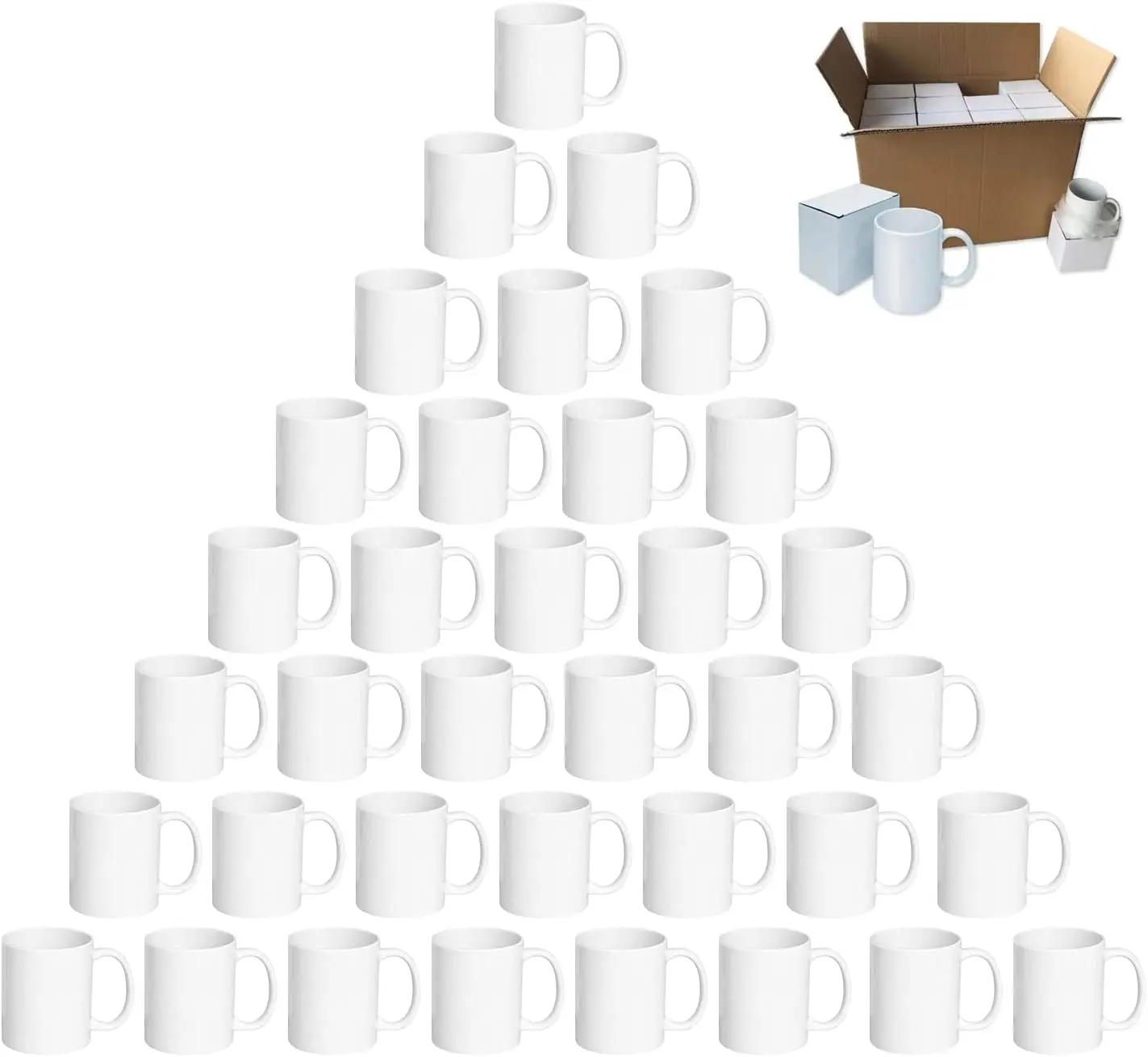 11oz Sublimation Blank White Ceramic Mugs with AAA Coating, Large Handle & Gift Boxes, 36-Piece Kitchenware Drinkware Set