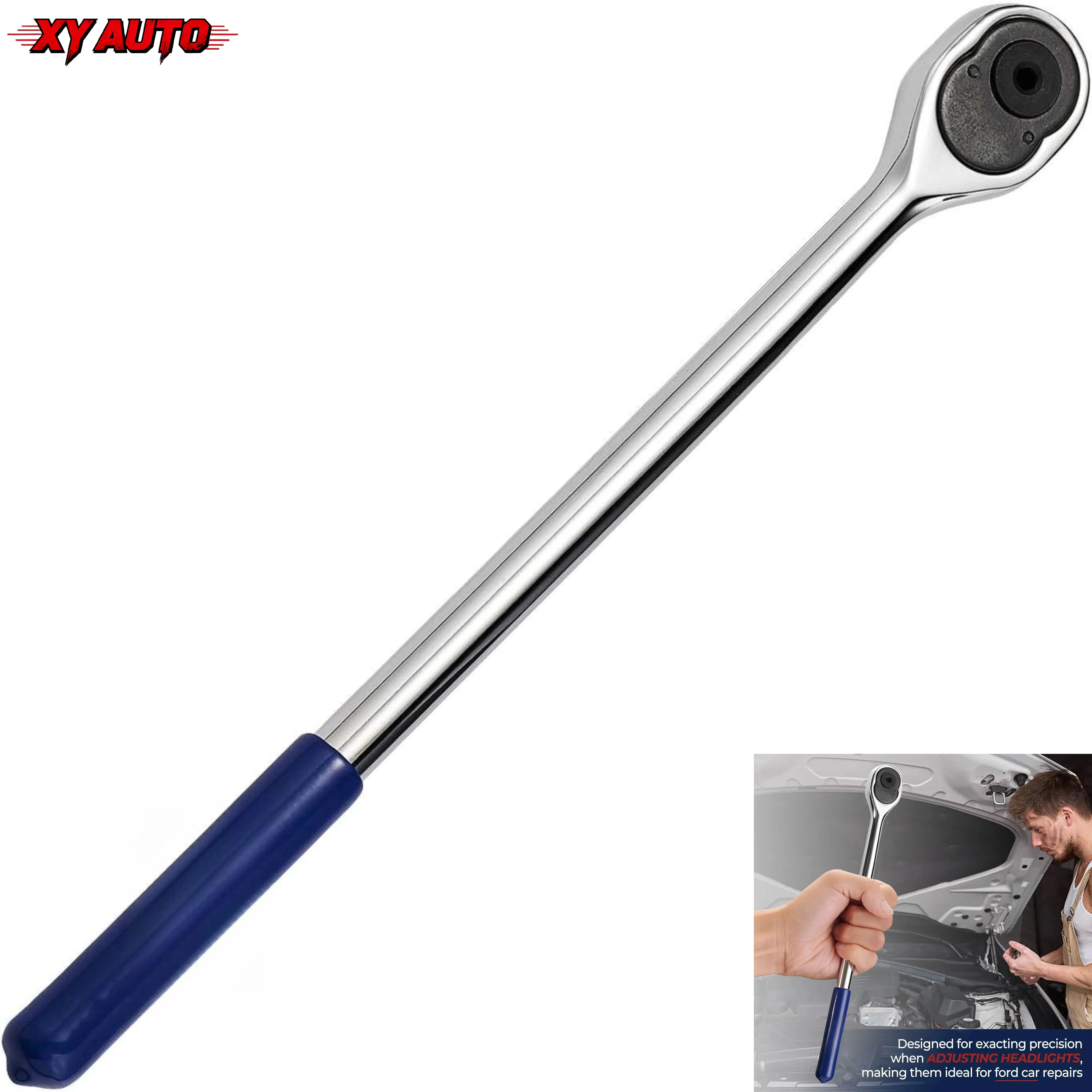 14540 11 Inch 45-Tooth Flat Ratchet Headlight Adjusting Wrench, 4MM Hex, Compatible with Ford Vehicles, Automotive Hand Tool Accessories