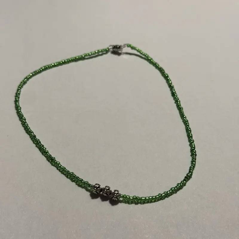 Beaded Choker Necklace with Barrel Screw Clasp - Green Beads, Adjustable Length, Elegant Design ( 15 inches/ 38 centimeters )