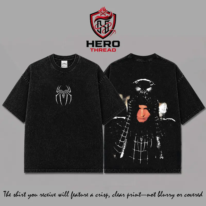 Dark Spidey Man Vintage Washed Graphic T-Shirt V2, Oversized Heavyweight Cotton Spider Tee, Double Sided Retro Comic Streetwear Shirt, Y2K Grunge Web Slinger Aesthetic, Premium Unisex Graphic Apparel, Collector Fan Gift Merch