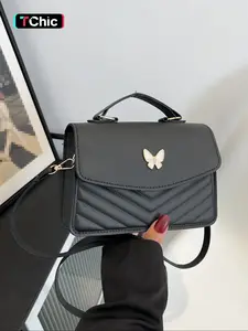Women's Solid Color Shoulder Bag, Fashionable Butterfly Decor Crossbody Bag for Daily Used, Casual Trendy Versatile High-quality Daily Commuting Bag, Adjustable Strap Purse, Casual Crossbody Bags