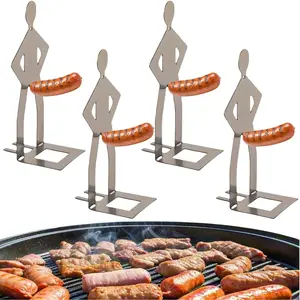 4 Funny BBQ Stand Man Hot Dog Holder-Reusable Stainless Steel Hotdog and Sausage Stand-Portable Hot Dog Roaster-Barbecue Grill Accessories-Ideal For Camping And Novelty Party Gifts