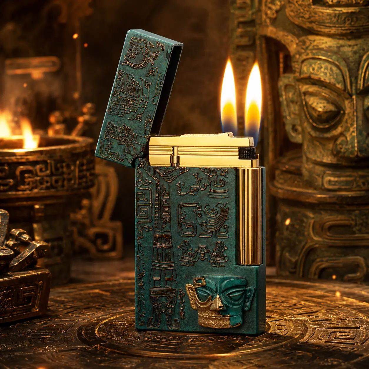 [Double Flame] Ancient Relics-Themed Bronze Custom Luxury Lighter (NO FUEL), Profect gifts