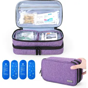 Insulin Travel Case with 4 Ice Packs, Layer Diabetic Supplies Organizer for Insulin Pens, Glucose Monitors or Diabetes Care Accessories, Purple