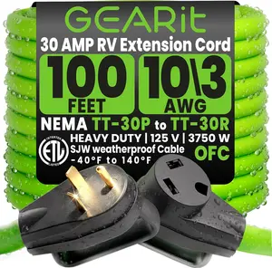 30-Amp Extension Cord for RV and Auto, 125-Volt, 3-Prong, 10/3 STW 10AWG Gauge 3 Wire, NEMA TT-30P to TT-30R, Outdoor, Waterproof, Outdoor Camper Power Cord