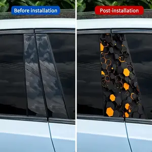 Honeycomb Pattern Car Sticker, Self-adhesive Car Window Decal, Durable Plastic B-pillar Protective Sticker, Universal Car Exterior Accessories