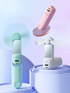 LMMAKE Portable Foldable Handheld Mini Fan 270° Adjustable 1200mAh Rechargeable Battery-Powered Multifunctional Design with Makeup Mirror Flashlight & Power Bank for Travel Camping Daily Use