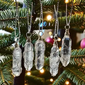 Handmade Quartz Crystal Christmas Tree Decoration Wired Gemstone Ornaments for Festive Home Decor