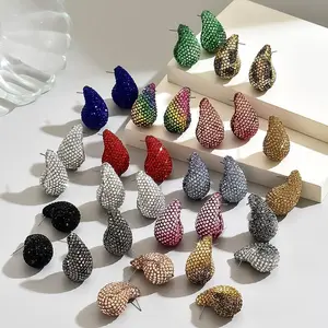 A Pair of Full Diamond Stud Earrings, Water-drop & Comma Shaped, Stylish Light Luxury European and American Fashion Earrings