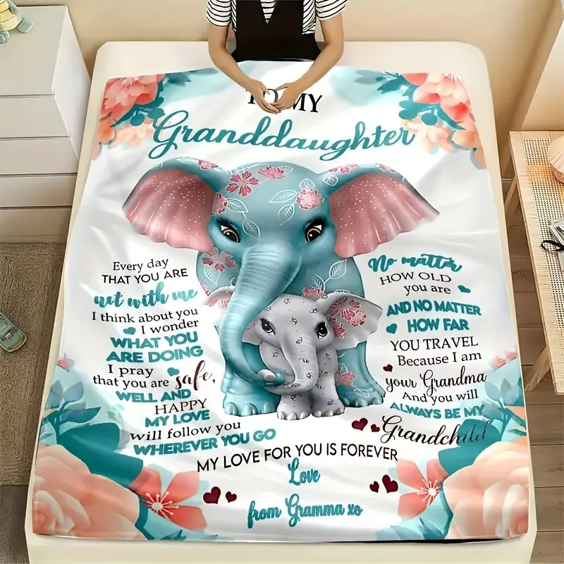 1pc Elephant-Themed Towel for Granddaughter - Machine Washable, Tear-Resistant, Multi-Use, All-Season Comfort - Grandma’s Heartfelt Message, Whimsical Home Decor, Animals, Indoor Use Birthday Gift, Room Decor, Elephant Print