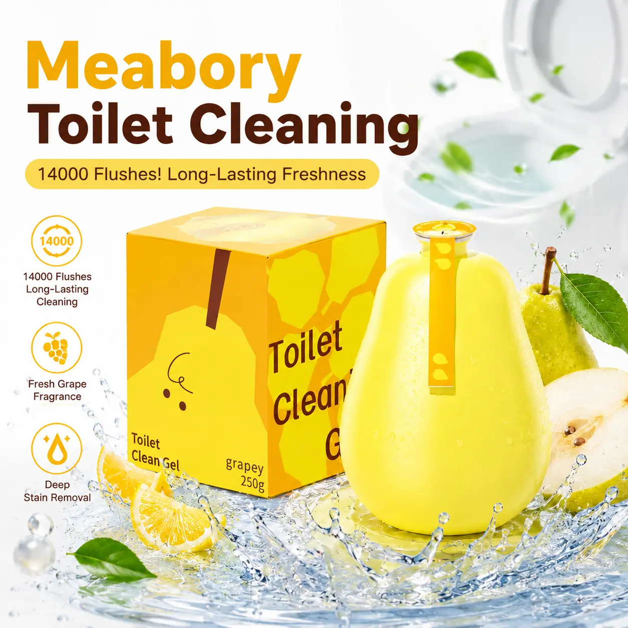 Meabory Non-Corrosive Toilet Bowl Cleaner Tablets - Cute Pear Shape, Long-Lasting Automatic Household Bathroom Cleaner, Refreshing Grape Scent, Easy to Use, 14000 Flushes Lifespan, Non Corrosive Cleaner, Toilet Bowl Cleaners