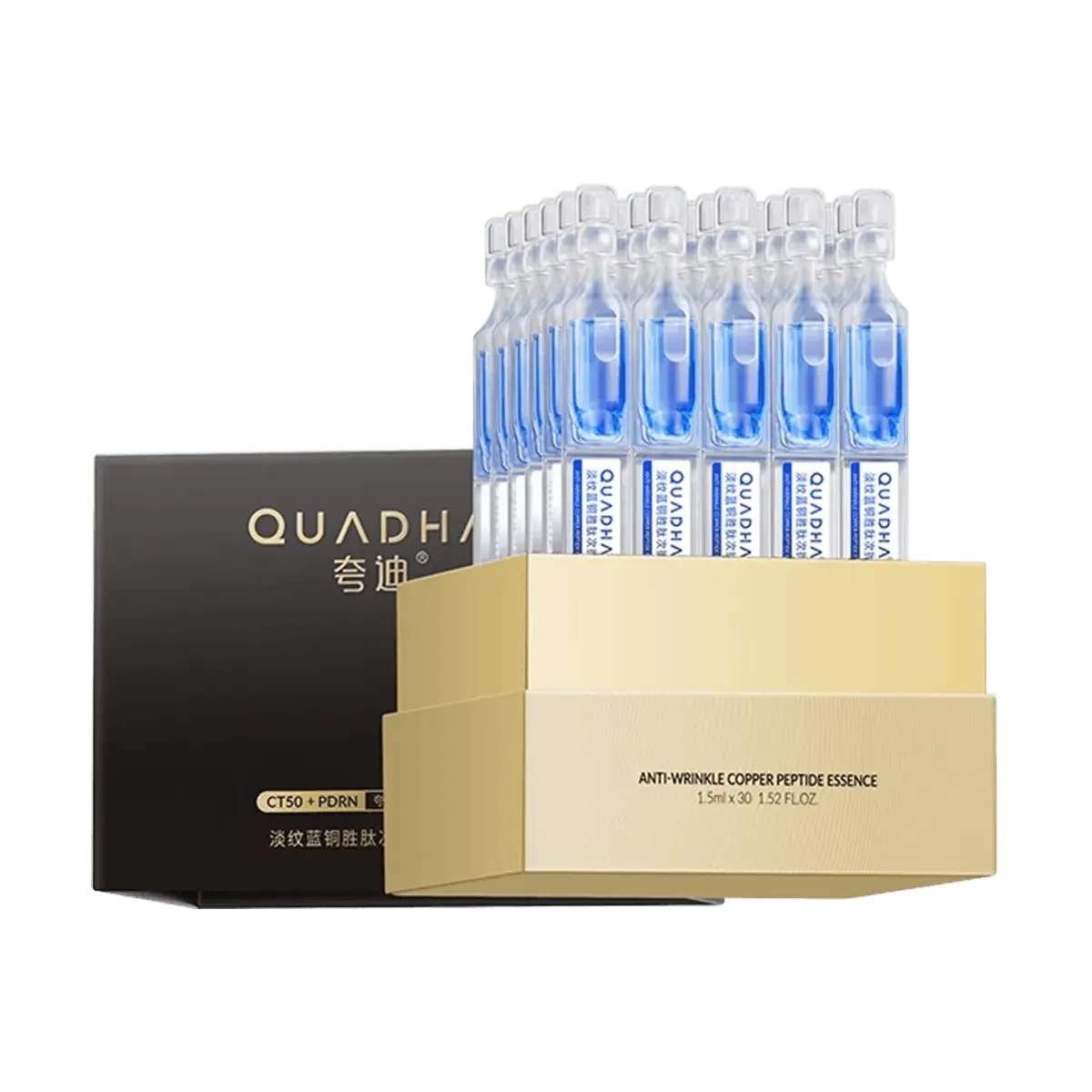 QUADHA Blue Copper Peptide Anti-Wrinkle Serum Ampoules - 1.5ml x 30 Vials | CT50 Cellular Anti-Aging Patent | Firming & Lifting