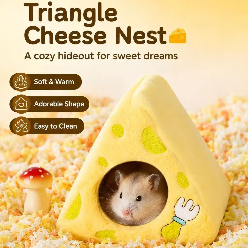 Cheese Style Plush Hamster Bed Cozy Hideout House Warm Sleeping Nest for Hamsters & Small Animals