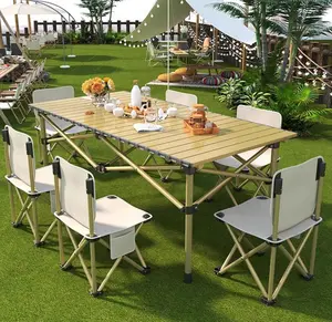 Camping outdoor table foldable, lightweight and compact, portable for 2-6 people, rolled up aluminum table with portable bag suitable for outdoor activities, camping, picnicking, backyard, barbecue