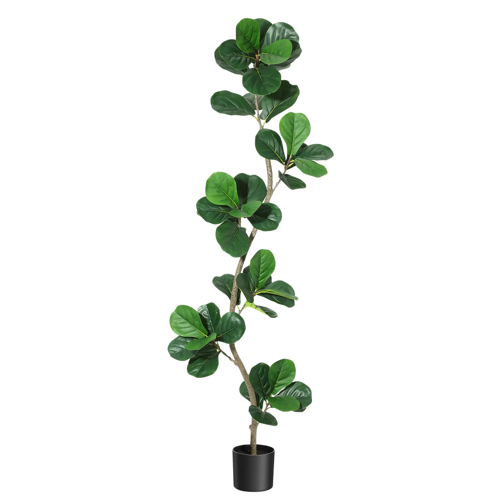 Decorative Tall Plastic Artificial Fiddle Leaf Fig Tree, Large Maintenance-Free Fake Indoor Plant with Lifelike Leaves, Natural Wood Trunk and Pot for Home Office Corner Decor