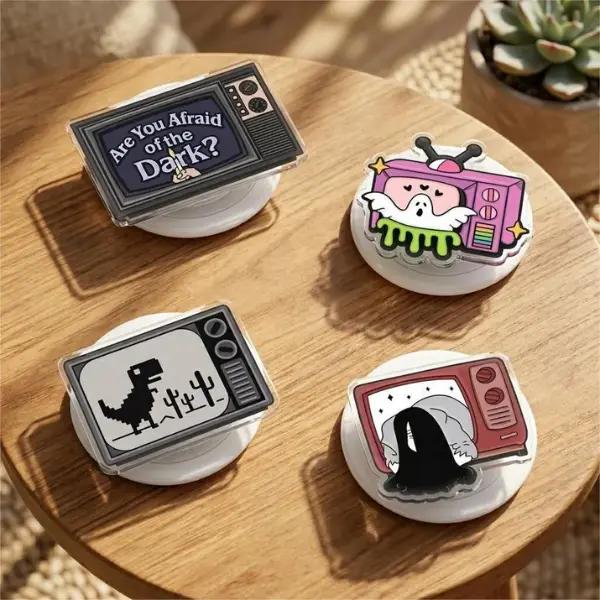 Retro TV series MagSafe phone grip with cute ghosts, dinosaur and TV series designs, perfect for 90s nostalgia and cartoon lovers, magnetic phone accessory pop socket sticky magnetic mount Flower-Shaped Multi-Functional Stand Library Card