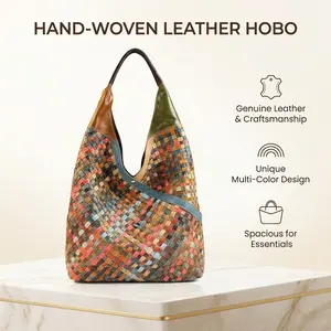 Large Colorful Woven Hobo Bag - Boho Braided Vegan Leather Shoulder Bag - Spacious Multi-color Patchwork Handbag for Women's Daily & Vacation