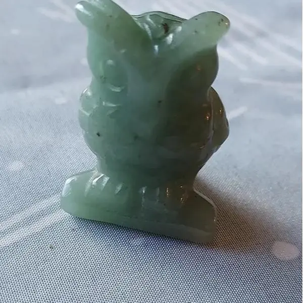 Jade Owl Figurine - Green Jade with Unique Design and Textured Finish